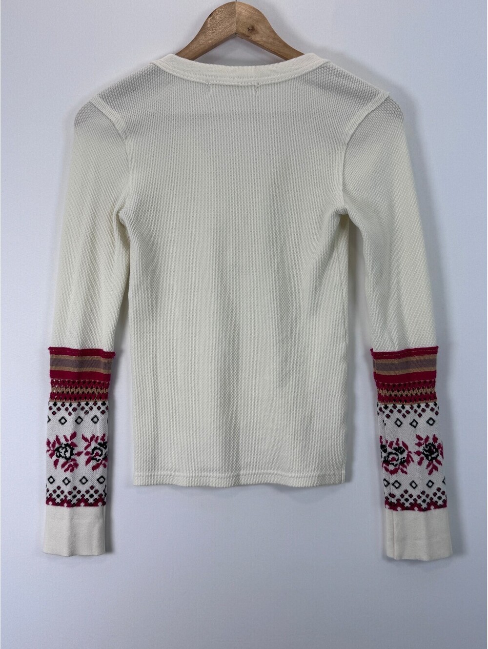 We The Free Our Song Henley Women’s S Crochet Fair Isle Thermal Top Ivory Boho - Picture 5 of 7